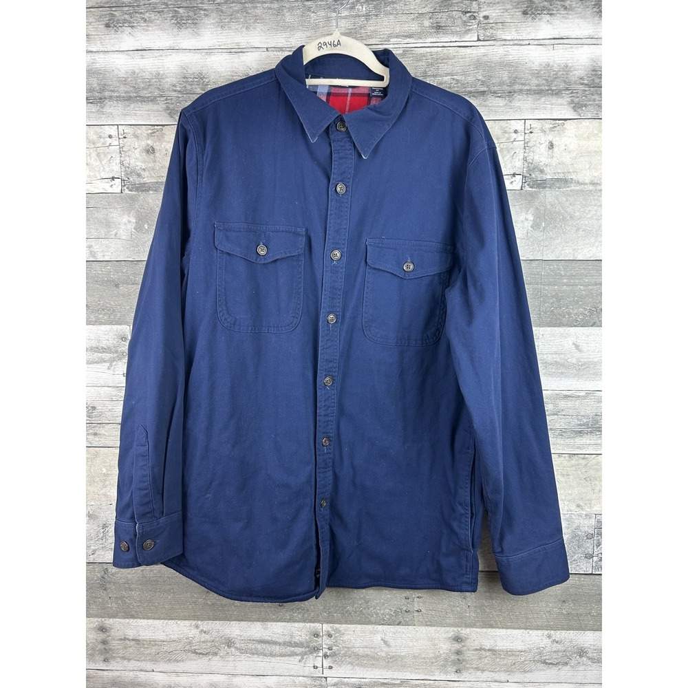 Lands End Men's Blue Lined Medium Button Up